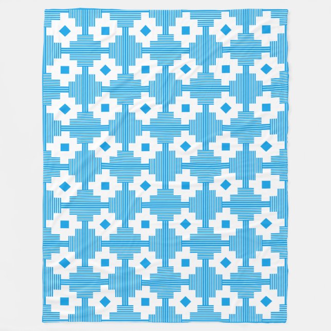 Pattern 061214 - White with Blue 009dea Fleece Blanket (Front)