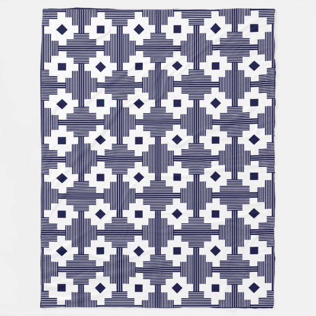 Pattern 061214 - White with Deep Navy 000066 Fleece Blanket (Front)