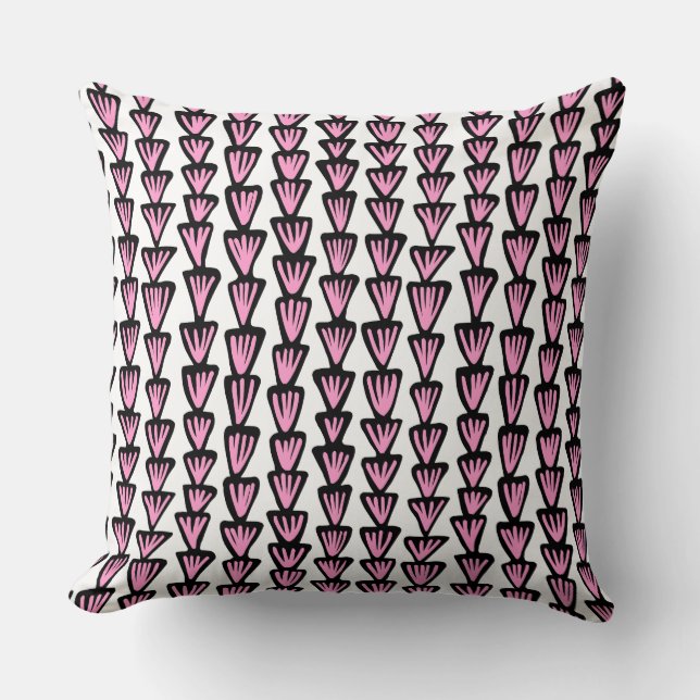 Pattern 070515 - Black and Pink on White Throw Pillow (Front)