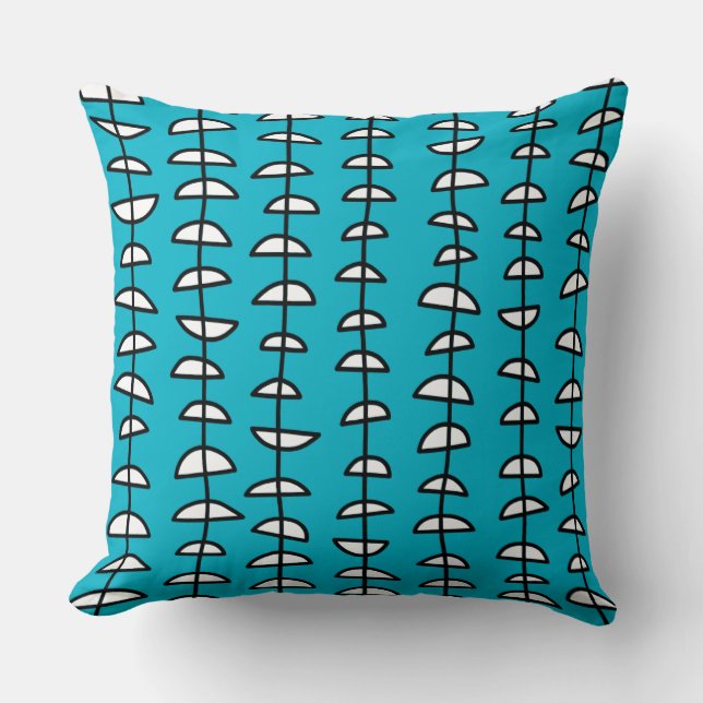 Pattern 080515- Black and White on Aqua Blue Throw Pillow (Front)