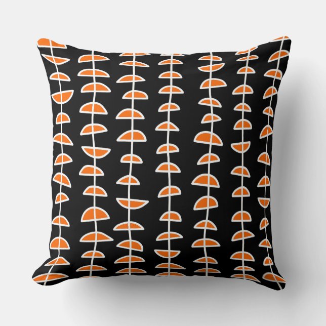 Pattern 080515- White and Orange on Black Throw Pillow (Front)