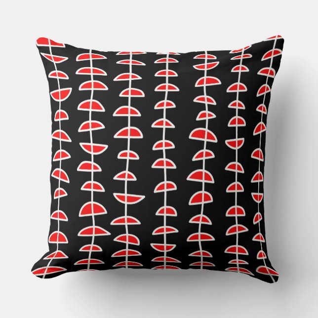 Pattern 080515- White and Red on Black Throw Pillow (Front)