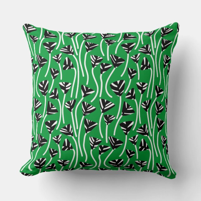 Pattern 210121 -   Black, White and Grass Green Throw Pillow (Front)