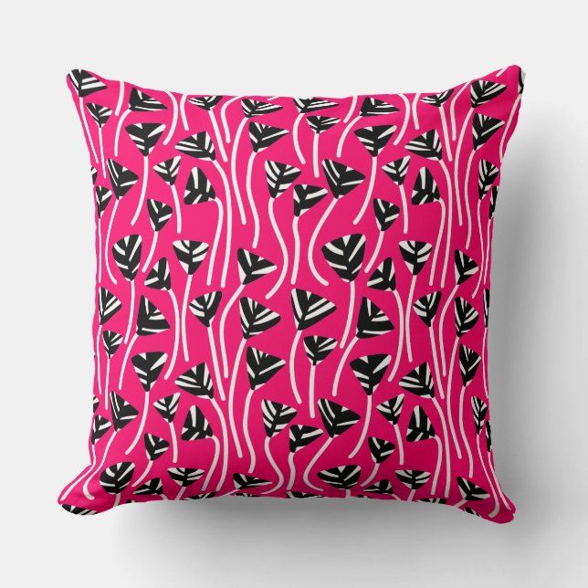 Pattern 210121 -  Black, White and Neon Red Throw Pillow (Front)