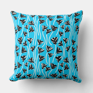 Pattern 210121 - Black, White and Sky Blue Throw Pillow