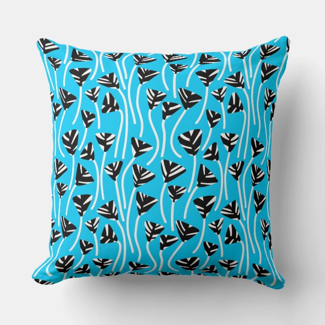 Pattern 210121 -  Black, White and Sky Blue Throw Pillow (Front)