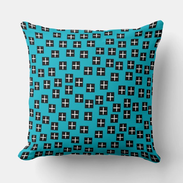 Pattern 270715 - Black and White on Blue 00b2ca Throw Pillow (Front)