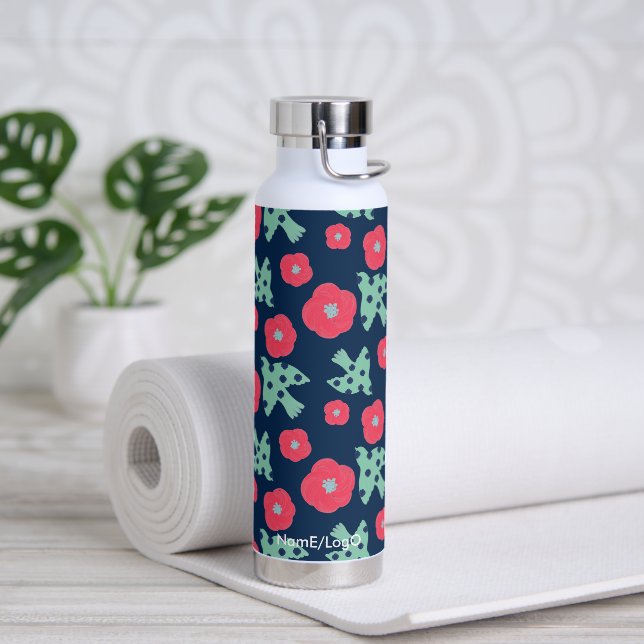 pattern_7_camellia and bird_1 water bottle (Yoga)