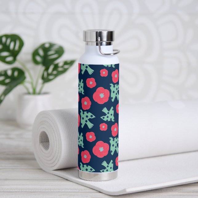 pattern_7_camellia and bird_1 water bottle (Yoga)