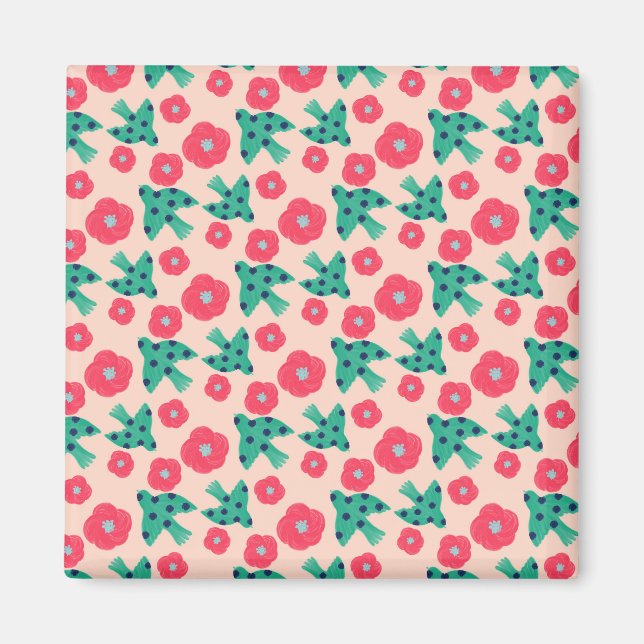 pattern_8_camellia and bird_2 magnet (Front)