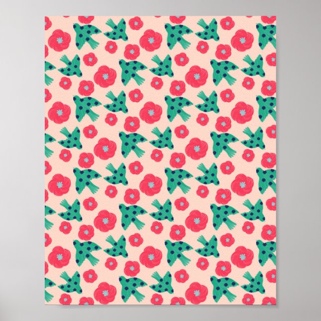 pattern_8_camellia and bird_2 matte poster (Front)
