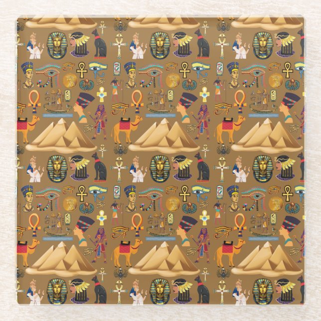 Pattern Ancient Egyptian Hieroglyphic Symbol  Glass Coaster (Front)