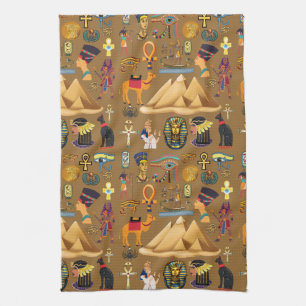 Pattern Ancient Egyptian Hieroglyphic Symbol Kitchen Towel