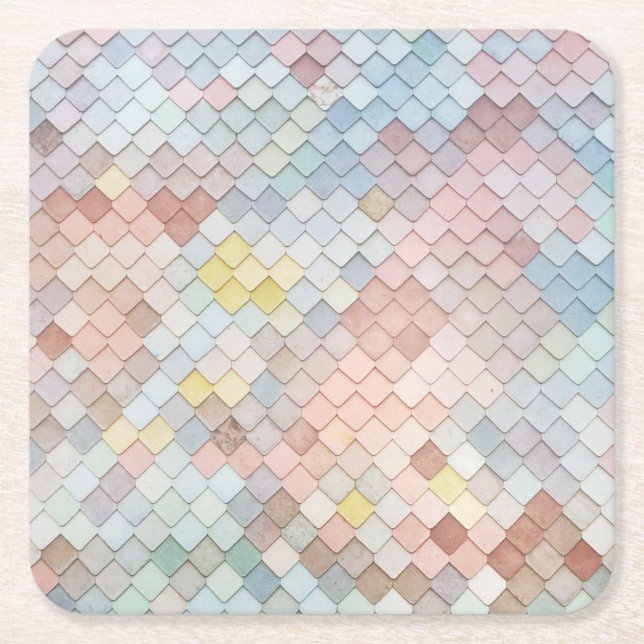 Pattern Art Cute Pastel Patterns Geometric Design  Square Paper Coaster (Front)