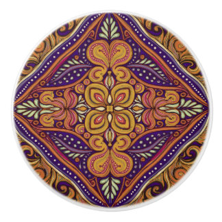 Pattern Batik Yellow Blue Ceramic Knob