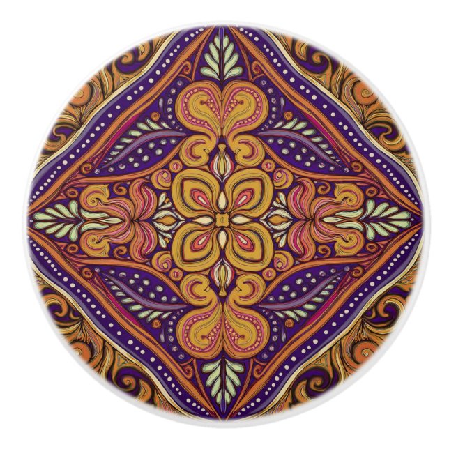 Pattern Batik Yellow Blue Ceramic Knob (Front)