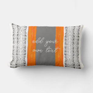  pattern black white and orange boho add  text   lumbar pillow