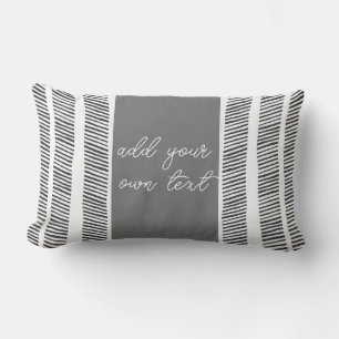  pattern black white on grey boho add your text  lumbar pillow