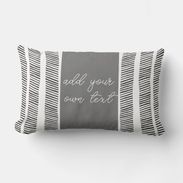  pattern black white on grey boho add your text  lumbar pillow (Front)