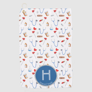 Pattern Blue Monogram Doctor  Golf Towel
