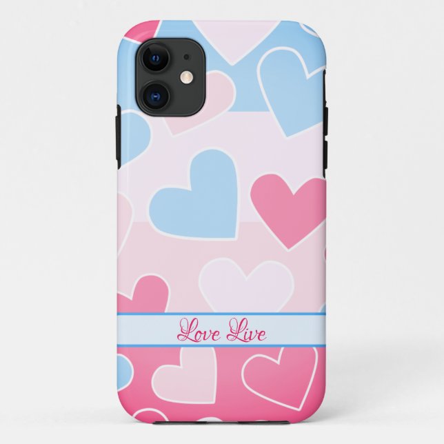 Pattern blue-pink hearts iPhone case (Back)