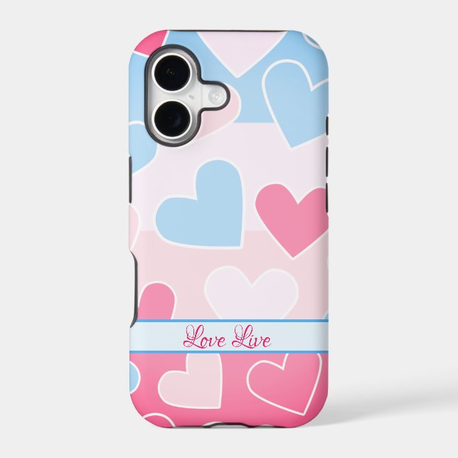 Pattern blue-pink hearts iPhone case (Back)