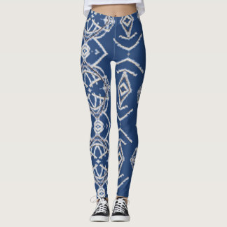 Pattern Bright Blue & White Snow Shapes Leggings