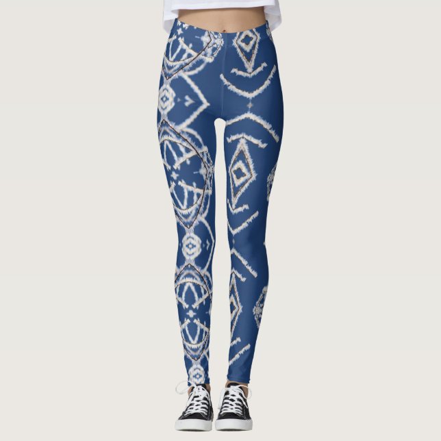 Pattern Bright Blue & White Snow Shapes Leggings (Front)