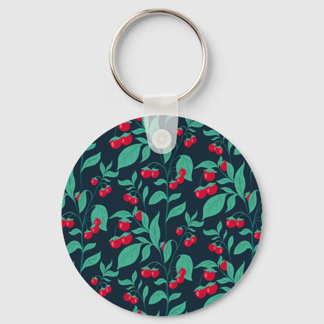 Pattern cherry tomatoes on the bushes   keychain (Front)