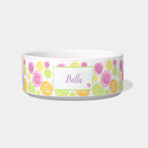 Pattern Chic Rose Simple Pink Floral Green Bowl