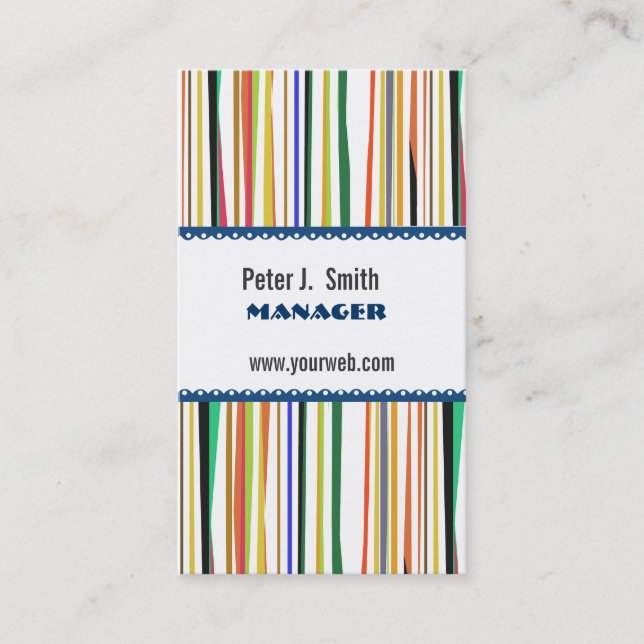 Pattern Colourful Office Manager Stripes Business Card (Front)