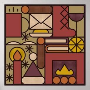 Pattern: cozy evening. Vintage illustrationabstrac Poster
