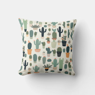 Pattern Cute Cactus Green Minimal Illustration Throw Pillow