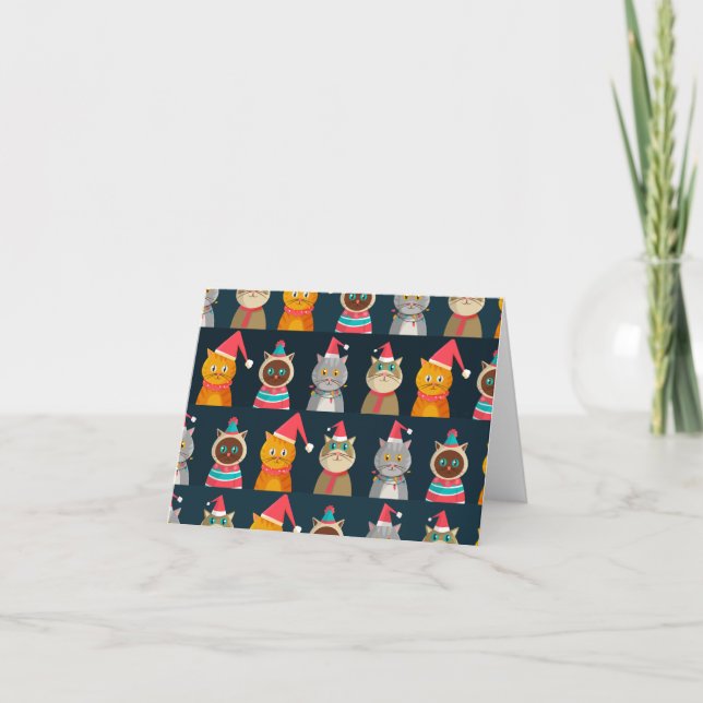 Pattern cute cat Christmas, Meow Christmas Thank You Card (Front)