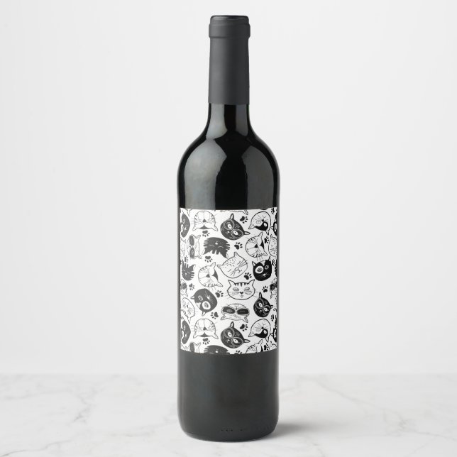 Pattern cute cat house cat, Maine Coon Wine Label (Front)