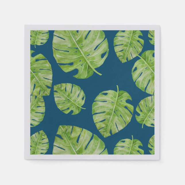 Pattern Cute Chic Banana Leaf Green Blue Napkin (Front)