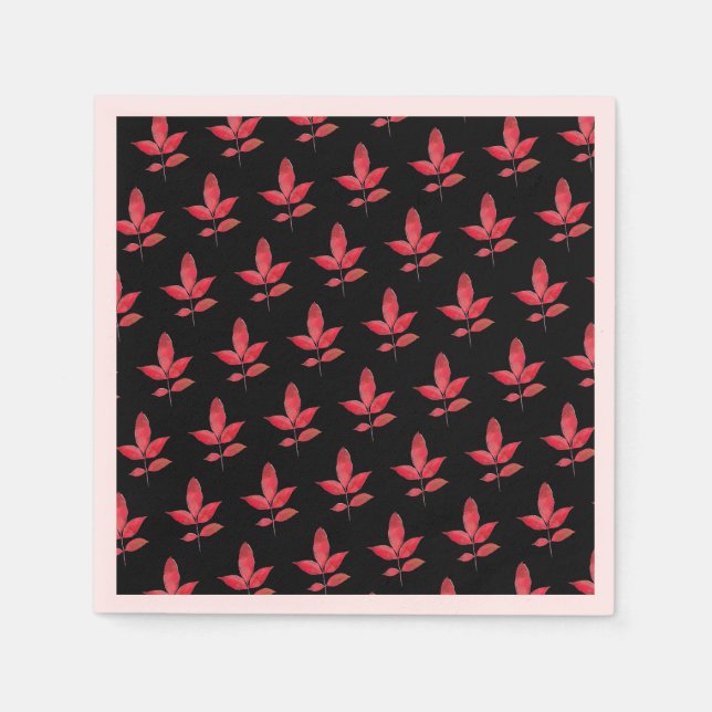 Pattern Cute Chic Leaf Colourful Black Red Napkin (Front)