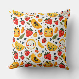 Pattern cute kawaii food sushi characters, white b throw pillow