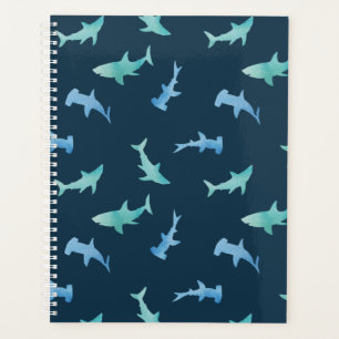 Pattern de Watercolor Swimming Shark Silhouette