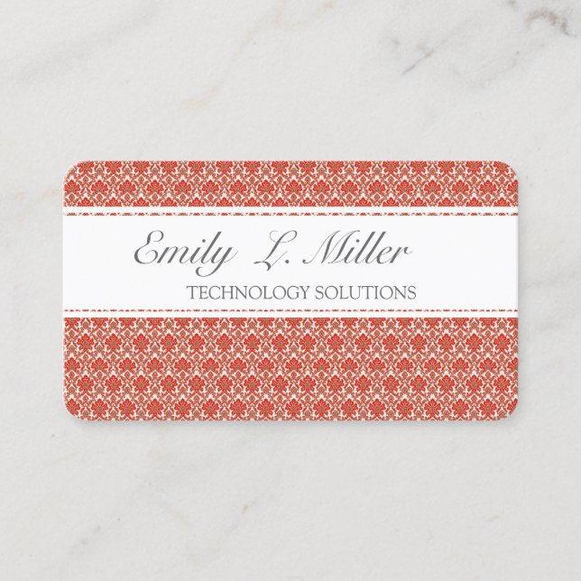 Pattern Difference Red White Pretty Damask Business Card (Front)