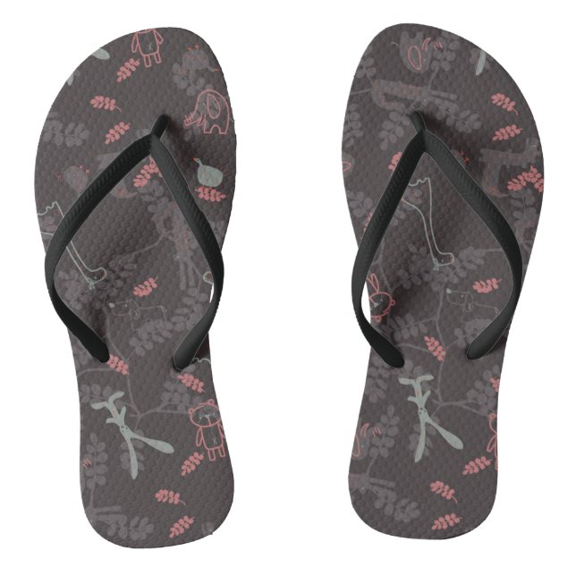 pattern displaying baby animals 1 flip flops (Footbed)
