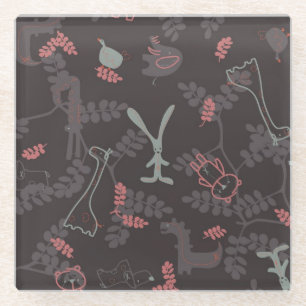 pattern displaying baby animals 1 glass coaster