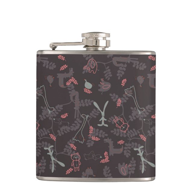 pattern displaying baby animals 1 hip flask (Front)