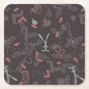 pattern displaying baby animals 1 square paper coaster