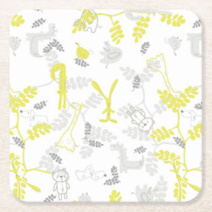 pattern displaying baby animals 2 square paper coaster