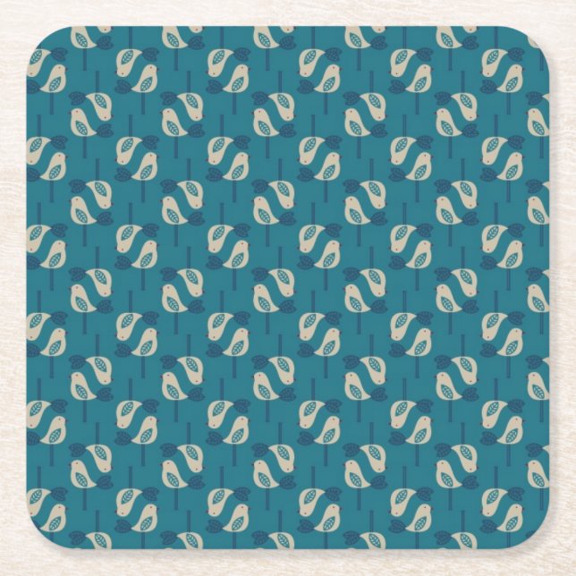 pattern displaying birds square paper coaster (Front)