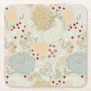 pattern displaying curly garden square paper coaster
