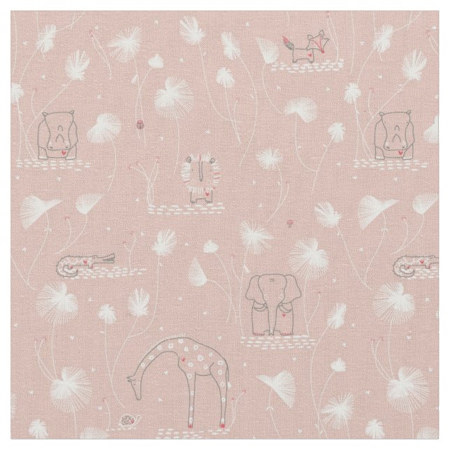 pattern displaying cute baby jungle animals fabric (Close Up)