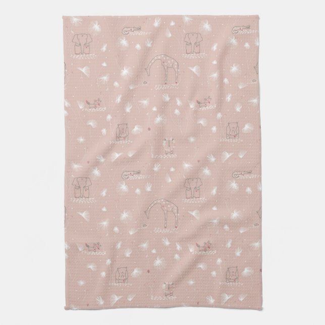pattern displaying cute baby jungle animals kitchen towel (Vertical)