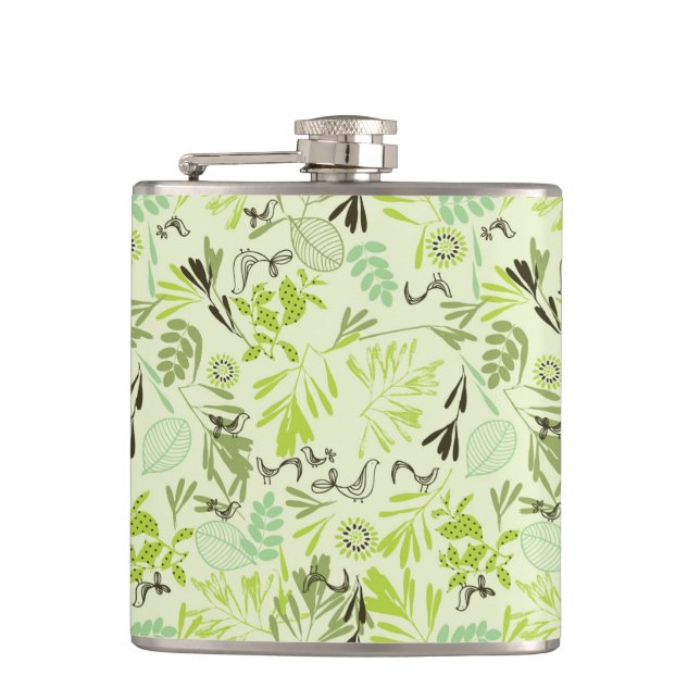 pattern displaying little baby birds hip flask (Front)
